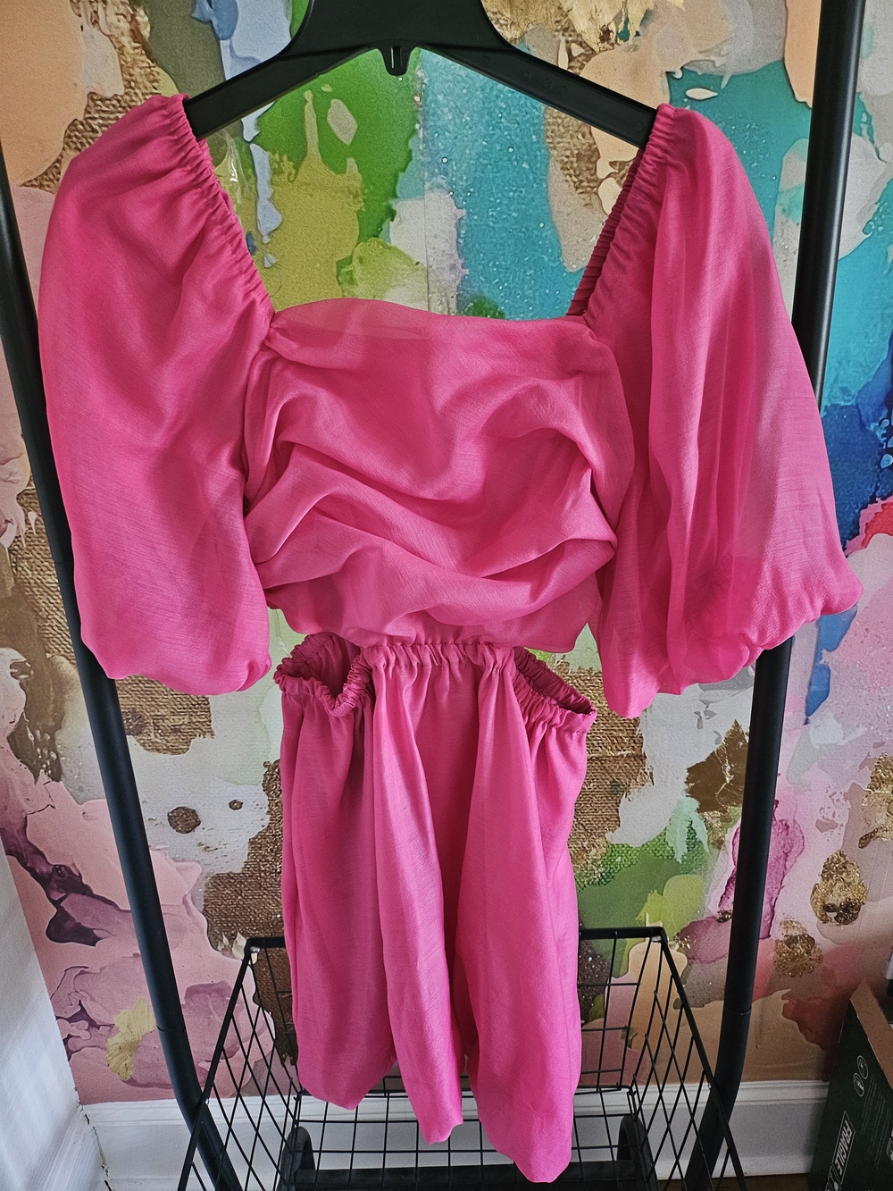 a new day Hot Pink Puff Sleeve Midi Dress